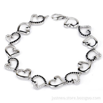 Sterling silver bracelet, 925 silver chain bracelet with heart link for women